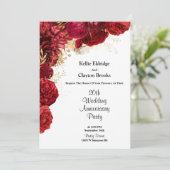 赤と金の花柄の結婚記念日パーティー 招待状 (スタンド正面)