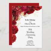 赤と金の花柄の結婚記念日パーティー 招待状 (正面/裏面)