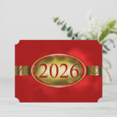 赤と金の花柄ボタン 2026 カード (スタンド正面)