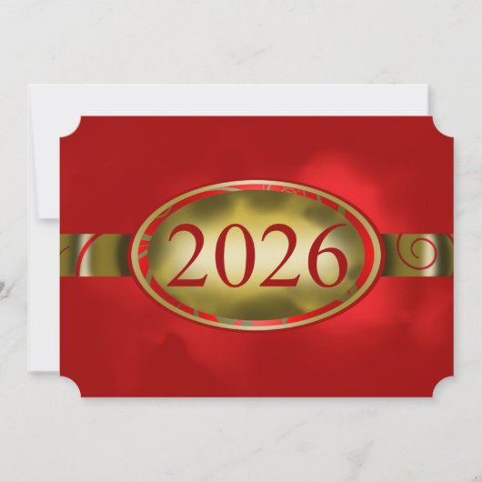 赤と金の花柄ボタン 2026 カード (正面)