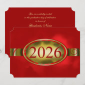 赤と金の花柄ボタン 2026 カード (正面/裏面)