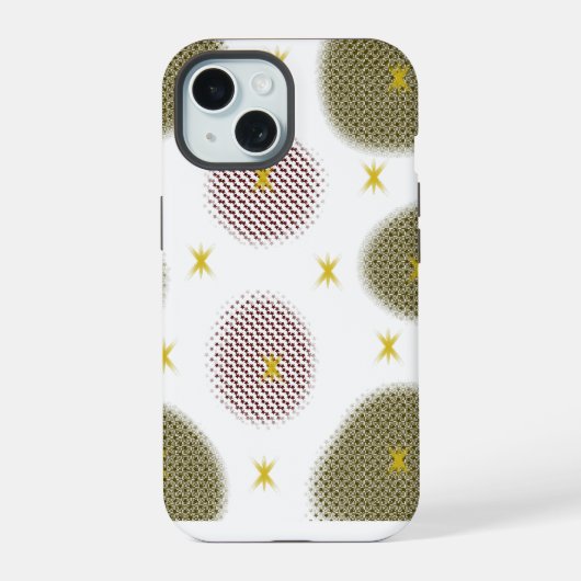 赤と金の芸術的なパターン iPhone 15ケース (裏面)