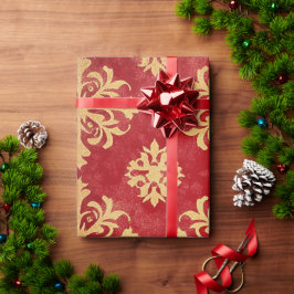 赤と金の華やかなクリスマスパターン ラッピングペーパー