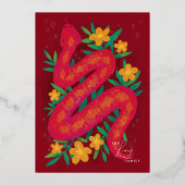 赤と金の蛇の年のお正月カード 箔シーズンカード (正面)