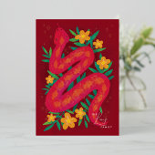 赤と金の蛇の年のお正月カード 箔シーズンカード (立ち正面)