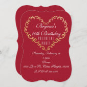 赤と金の装飾ハートバレンタイン招待状 招待状 (正面/裏面)