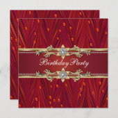 赤と金の誕生日パーティーの招待状 招待状 (正面/裏面)