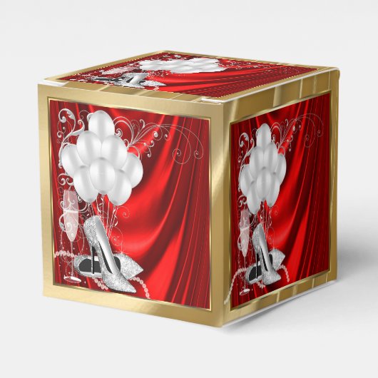 赤と金の誕生日パーティー フェイバーボックス (正面サイド)