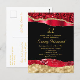 赤と金の輝く涙の誕生日パーティー ポストカード