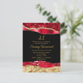 赤と金の輝く涙の誕生日パーティー ポストカード (スタンド正面)