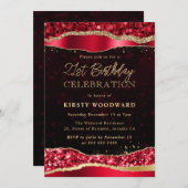 赤と金の輝く涙 バースデーパーティー 招待状 (正面/裏面)
