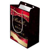 赤と金の輝く涙 ボケ ブライダルシャワー ミディアムペーパーバッグ (裏面アングル)