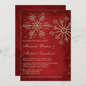 赤と金の雪の結晶のウェディング招待状 招待状 (正面/裏面)