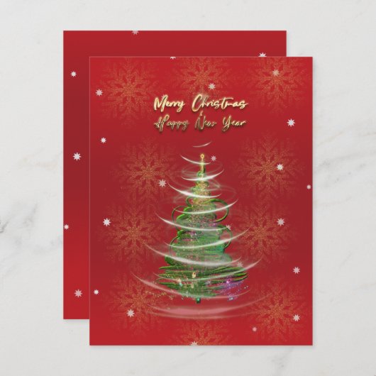 赤と金の雪の結晶のホリデーカード シーズンカード (正面/裏面)