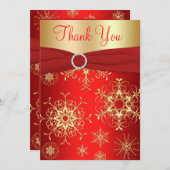 赤と金の雪の結晶の感謝カード サンキューカード (正面/裏面)