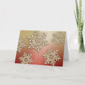 赤と金の雪の結晶の輝きのホリデーカード シーズンカード (正面)