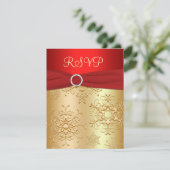 赤と金の雪の結晶 ウェディング出欠確認カード 出欠カード (スタンド正面)