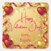 赤と金の風船 ハッピーバレンタインデー スクエアシール (正面)