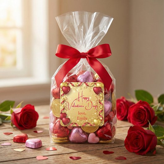 赤と金の風船 ハッピーバレンタインデー スクエアシール