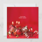 赤と金の飾り玉の背景 ホリデー 招待状 (裏面)