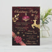 赤と金の飾り玉＆リボン クリスマスパーティ 招待状 (スタンド正面)