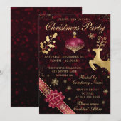 赤と金の飾り玉＆リボン クリスマスパーティ 招待状 (正面/裏面)