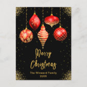 赤と金の飾り メリークリスマス シーズンポストカード (正面)
