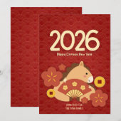赤と金の馬の中国の新年 シーズンカード (正面/裏面)