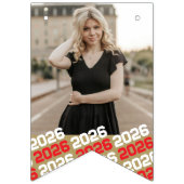 赤と金の16枚の写真の卒業記念吊り下げバナー バンティングフラッグ (第1の旗)