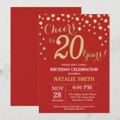 赤と金の20歳の誕生日ダイヤモンド招待状 招待状 (正面/裏面)