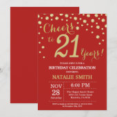 赤と金の21歳の誕生日ダイヤモンド招待状 招待状 (正面/裏面)