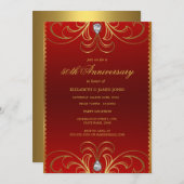 赤と金の50周年結婚記念日招待状 招待状 (正面/裏面)