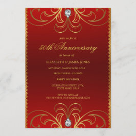 赤と金の50周年結婚記念日招待状 招待状