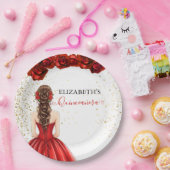 赤と金のQuinceañera カスタム紙皿 ペーパープレート (パーティー)