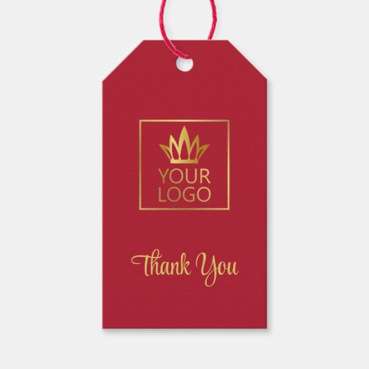 赤と金ゴールドあなたのロゴありがとう ギフトタグ (正面)