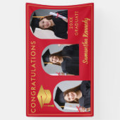 赤と金ゴールドおめでとう3写真卒業 横断幕 (縦)