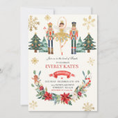 赤と金ゴールドくるみ割り誕生日シュガープラムフェアリー 招待状 (正面)