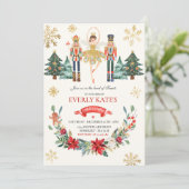 赤と金ゴールドくるみ割り誕生日シュガープラムフェアリー 招待状 (スタンド正面)