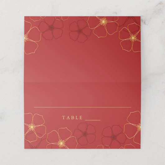 赤と金ゴールドさくらんぼ結婚花ズ座席表 プレイスカード (外部開封)