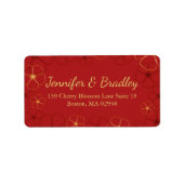 赤と金ゴールドさくらんぼ花結婚の住所 シール (正面)