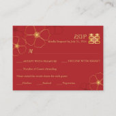 赤と金ゴールドさくらんぼ花花婚式RSVPカード エンクロージャーカード (正面)