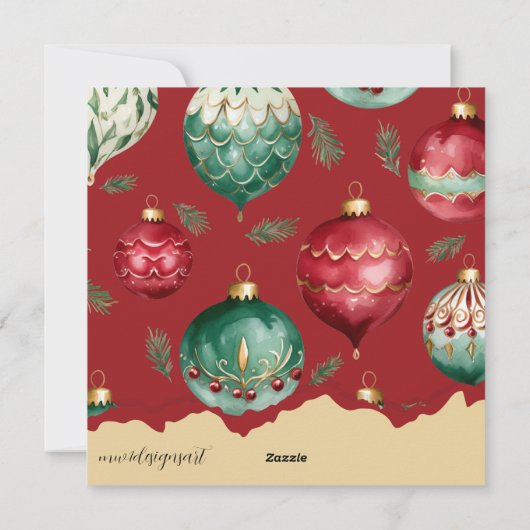 赤と金ゴールドと緑のクリスマスイブオーナメント シーズンカード (裏面)