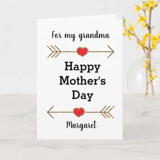 赤と金ゴールドのお母さんの日おばあちゃん カード (黄色い花)