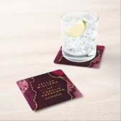 赤と金ゴールドのアゲート結婚大理石 スクエアペーパーコースター (インサイチュ)