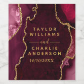 赤と金ゴールドのアゲート結婚大理石 ワインラベル (シングルラベル)