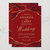 赤と金ゴールドのアゲート結婚大理石 招待状 (正面/裏面)
