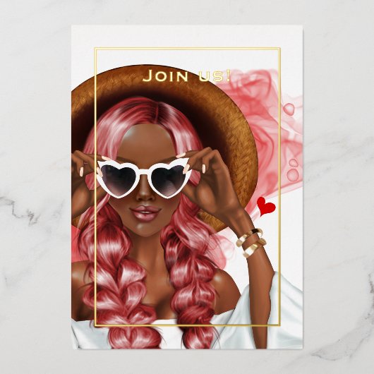 赤と金ゴールドのインクバチェロレッテ 箔招待状 (正面)