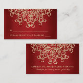 赤と金ゴールドのインディアンインスパイアの座席座席表 プレイスカード (正面/裏面)