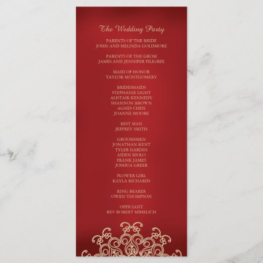 赤と金ゴールドのインディアンインスパイア結婚式 プログラム (裏面)