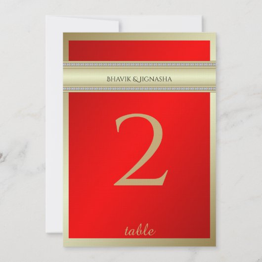 赤と金ゴールドのインディアンダマスクのテーブル番号 招待状 (裏面)